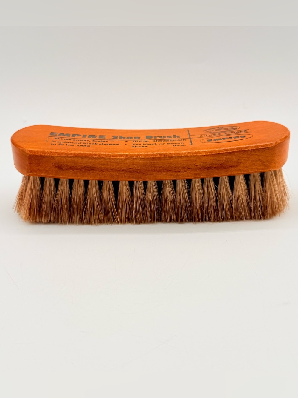 Empire Silver Horse 100% Horsehair Shoe Brush Wood Shine Polish Brush USA